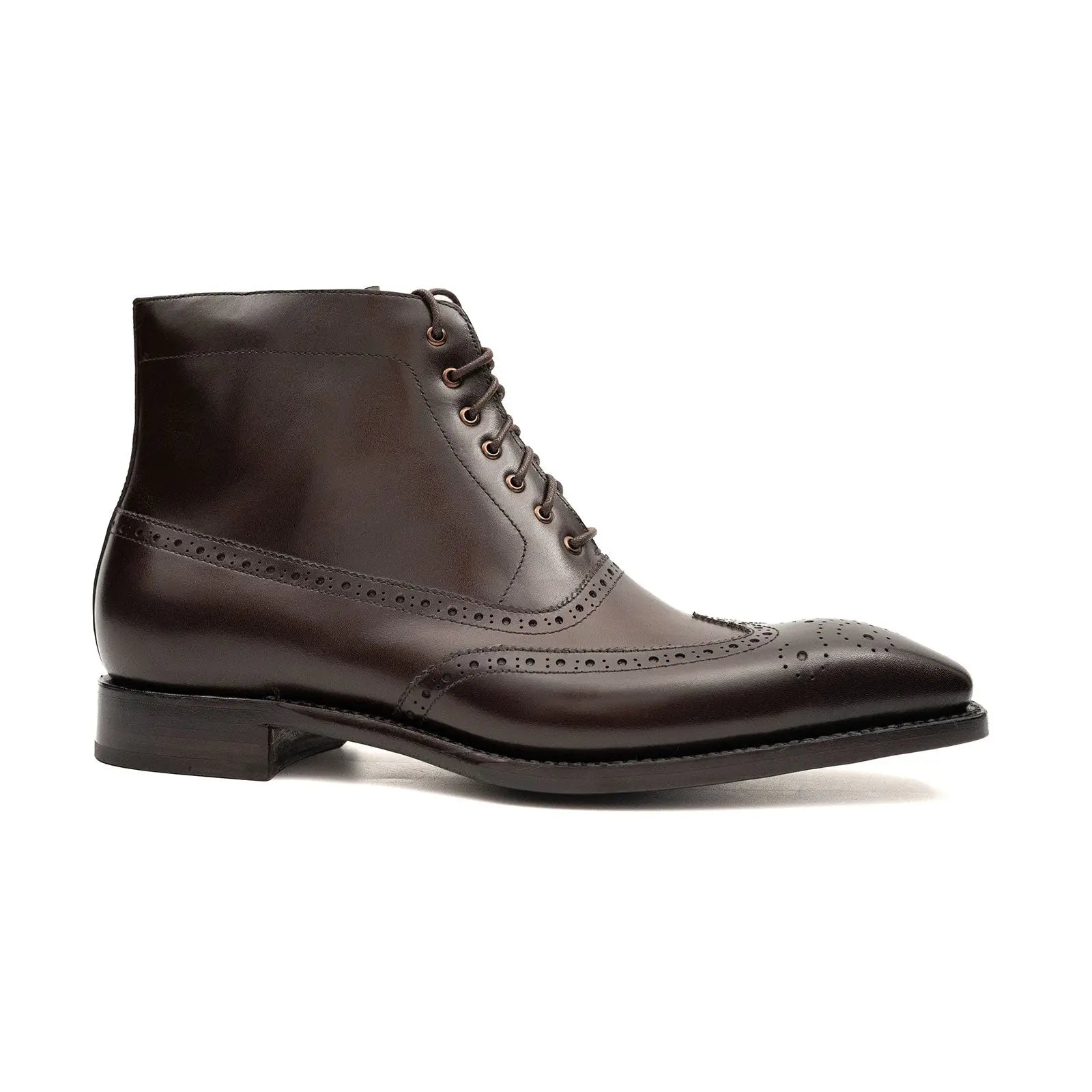 Goodyear welted brogue Martin boots, dark brown leather with lace-up eyelets