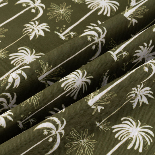 Botanical Boho fabric detail: olive green weave with white palm pattern