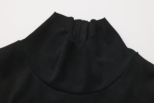 Black high neckline and collar seam detail on the maxi dress