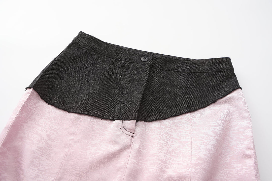 Fei Patch Maxi Skirt waistband close-up: black yoke with button and scalloped edge.
