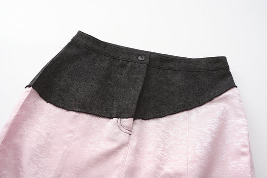 Fei Patch Maxi Skirt waistband close-up: black yoke with button and scalloped edge.
