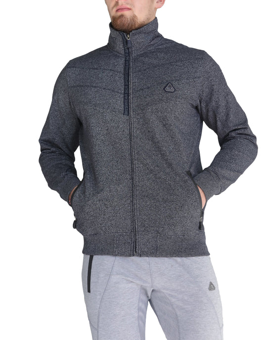 Dunkelgrau melierte Sweatjacke mit Reißverschluss und Stehkragen, Dreieckslogo