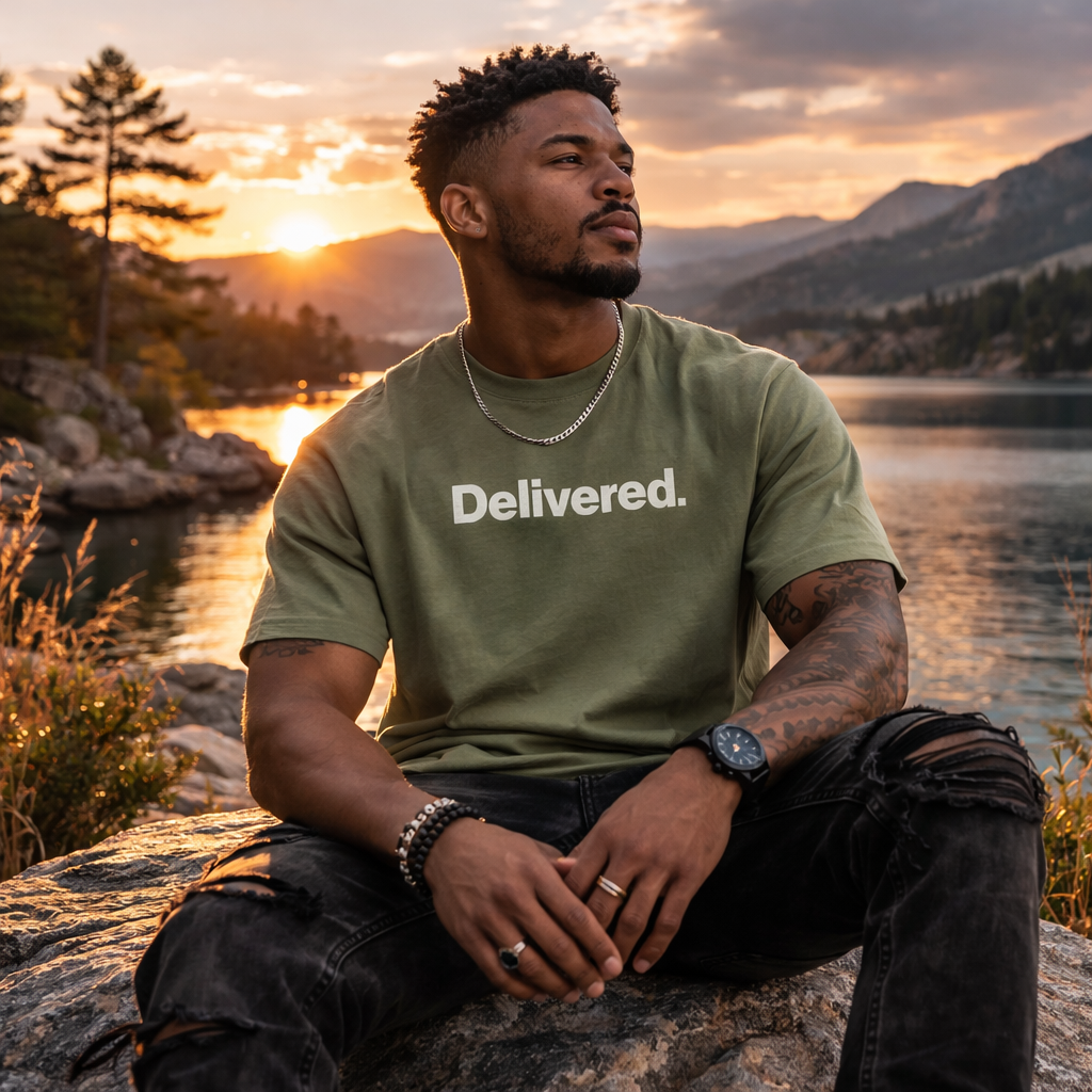 Military green t-shirt with &