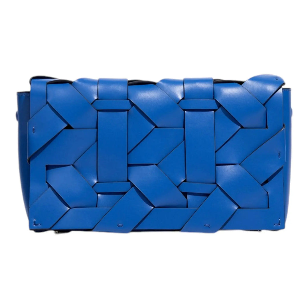 THE ZENOBIA woven clutch in blue with raised geometric cube pattern