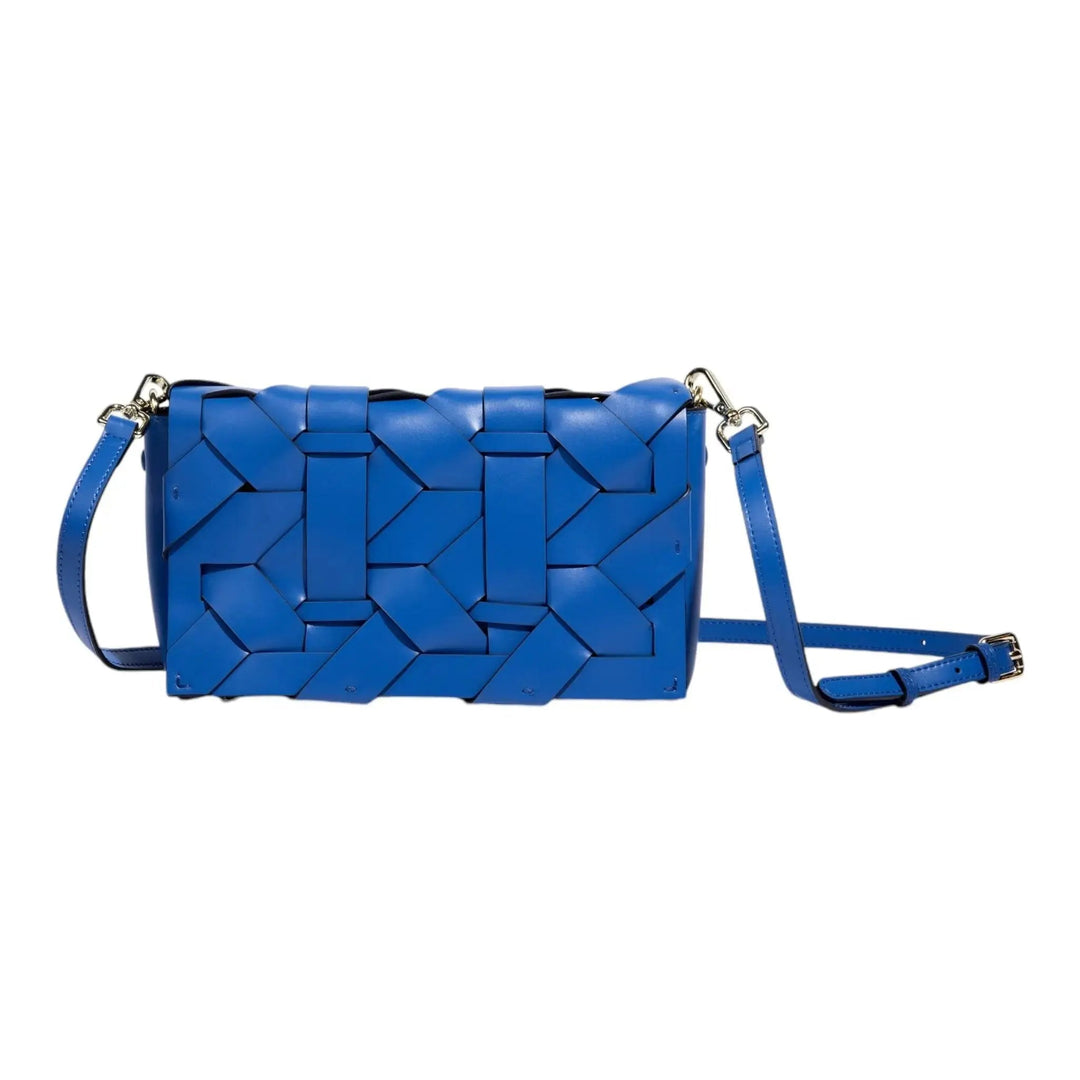 Blue THE ZENOBIA woven clutch with detachable crossbody strap