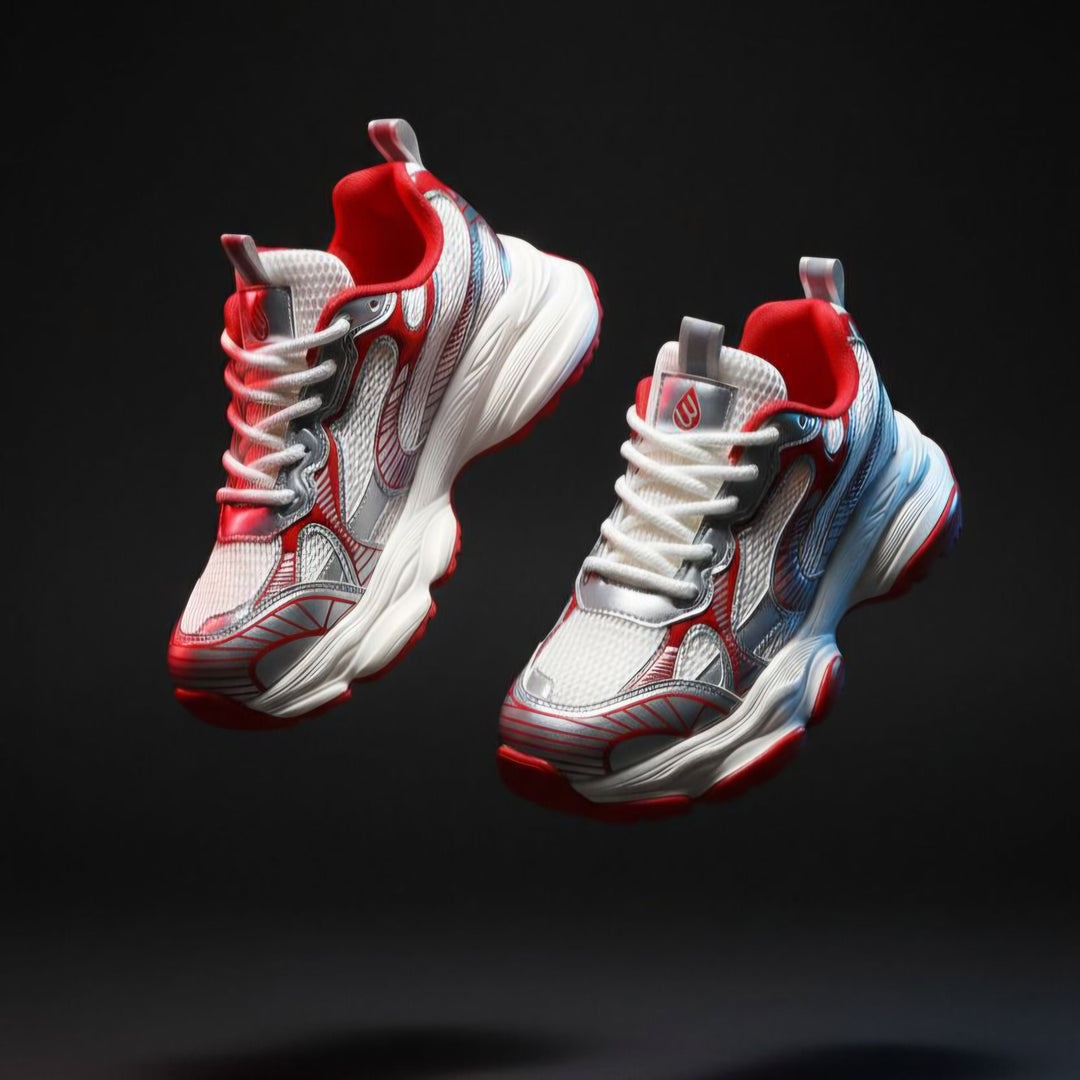 Enzo Motion X Infrared sneakers: white mesh upper, red lining, lace-up front