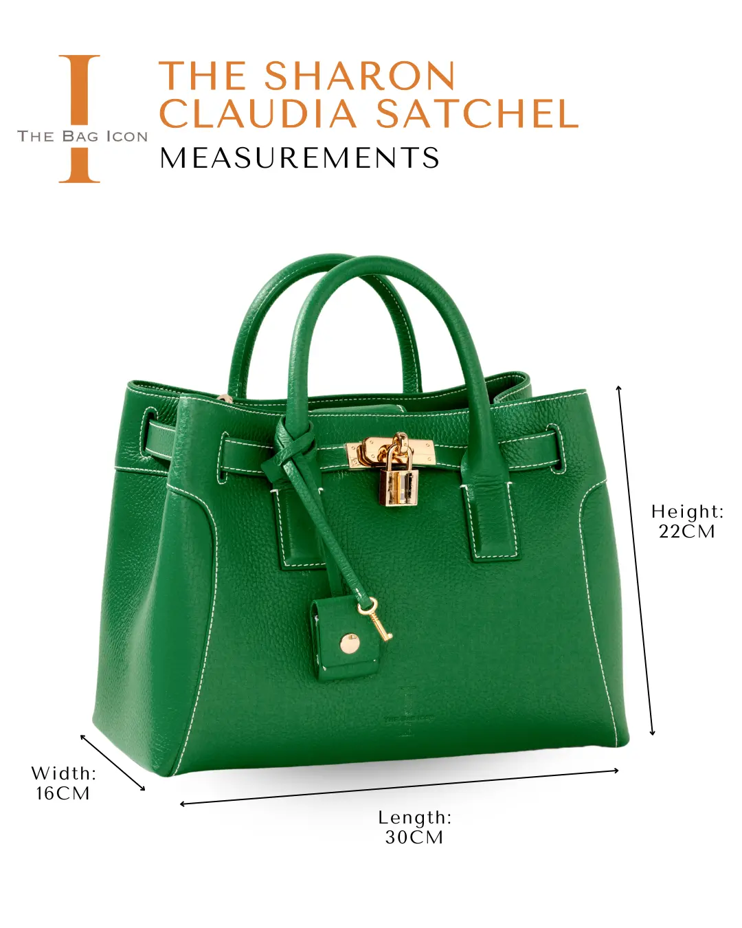 Green THE SHARON CLAUDIA satchel with top handles and gold lock hardware