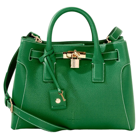 THE SHARON CLAUDIA: bolso verde con asa, tiras y cerradura dorada