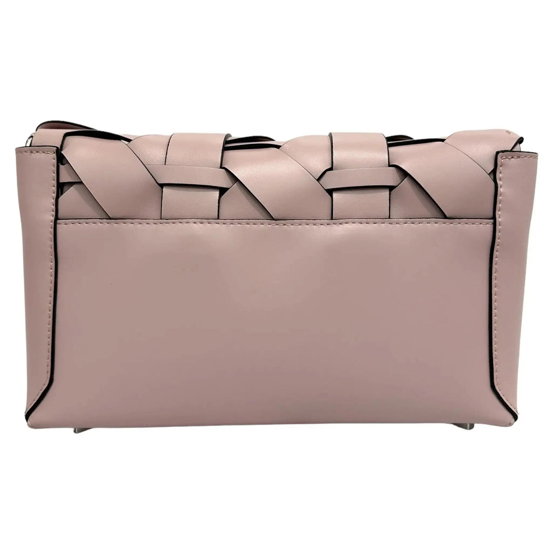 Camel THE ZENOBIA woven clutch, rectangular shape with woven front panels