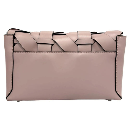 Camel THE ZENOBIA woven clutch, rectangular shape with woven front panels
