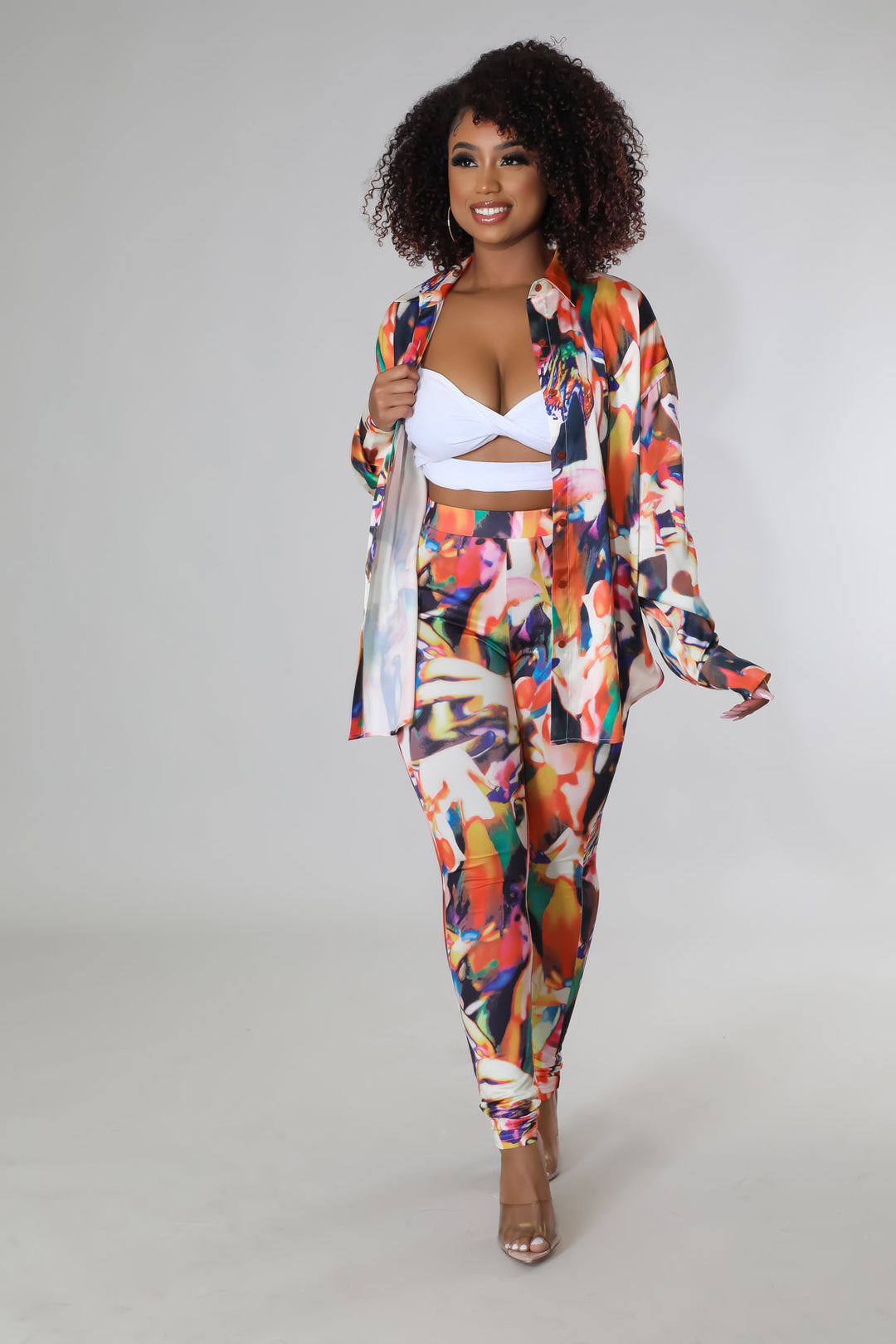 Breya Days Legging Set: open-front long-sleeve top and colorful abstract leggings