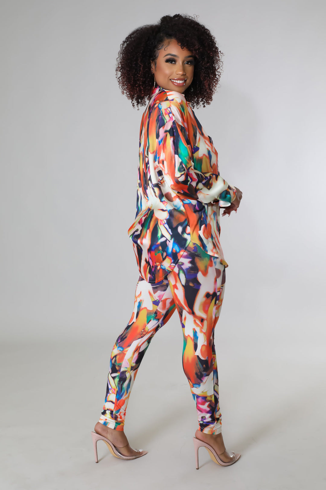 Breya Days Legging Set in colorful abstract print, long-sleeve top with tapered leggings