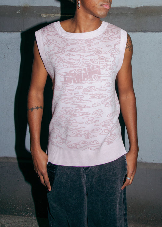 Cai double-sided jacquard sweater vest, light pink sleeveless with graphic knit