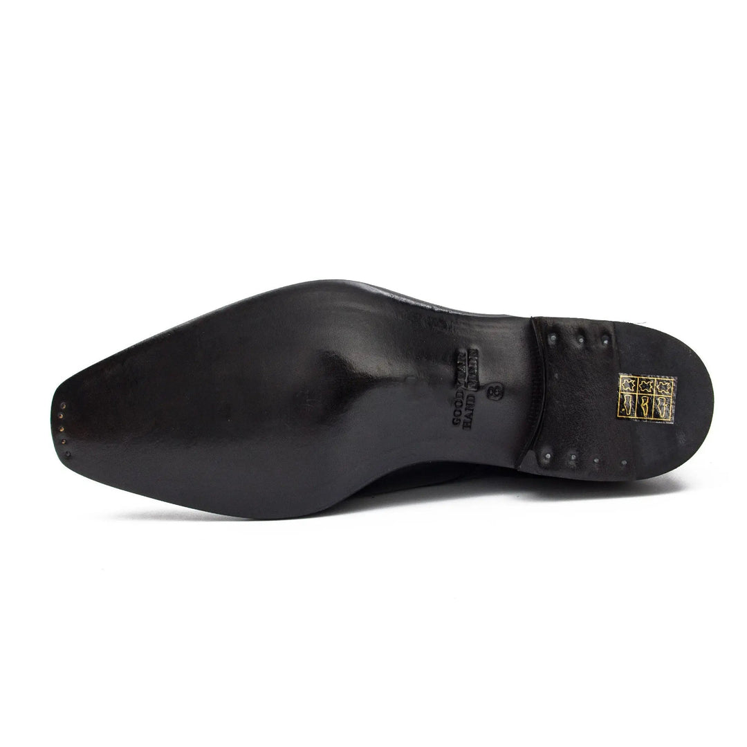 Black double monk shoes outsole profile from heel to toe