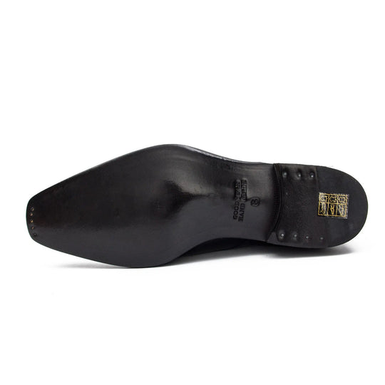 Black double monk shoes outsole profile from heel to toe