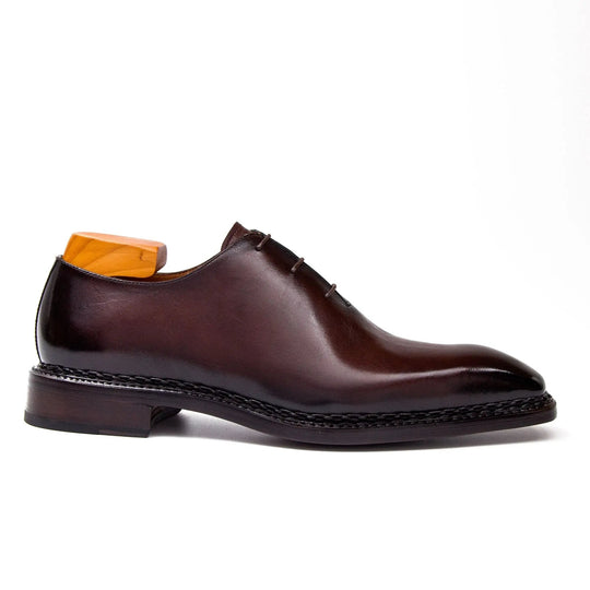 Dunkelbrauner Oxford-Schuh für Herren, Schnürung und profilierte Rahmennaht