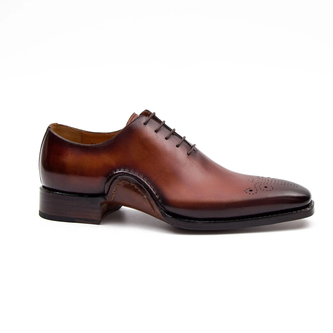Brown Oxford-Schuhe mit Schnürung und Lederschaft, Hand-Patina Look