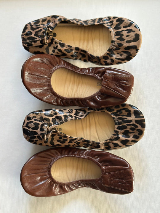 Lyla flats set: leopard print and brown slip-on ballet flats