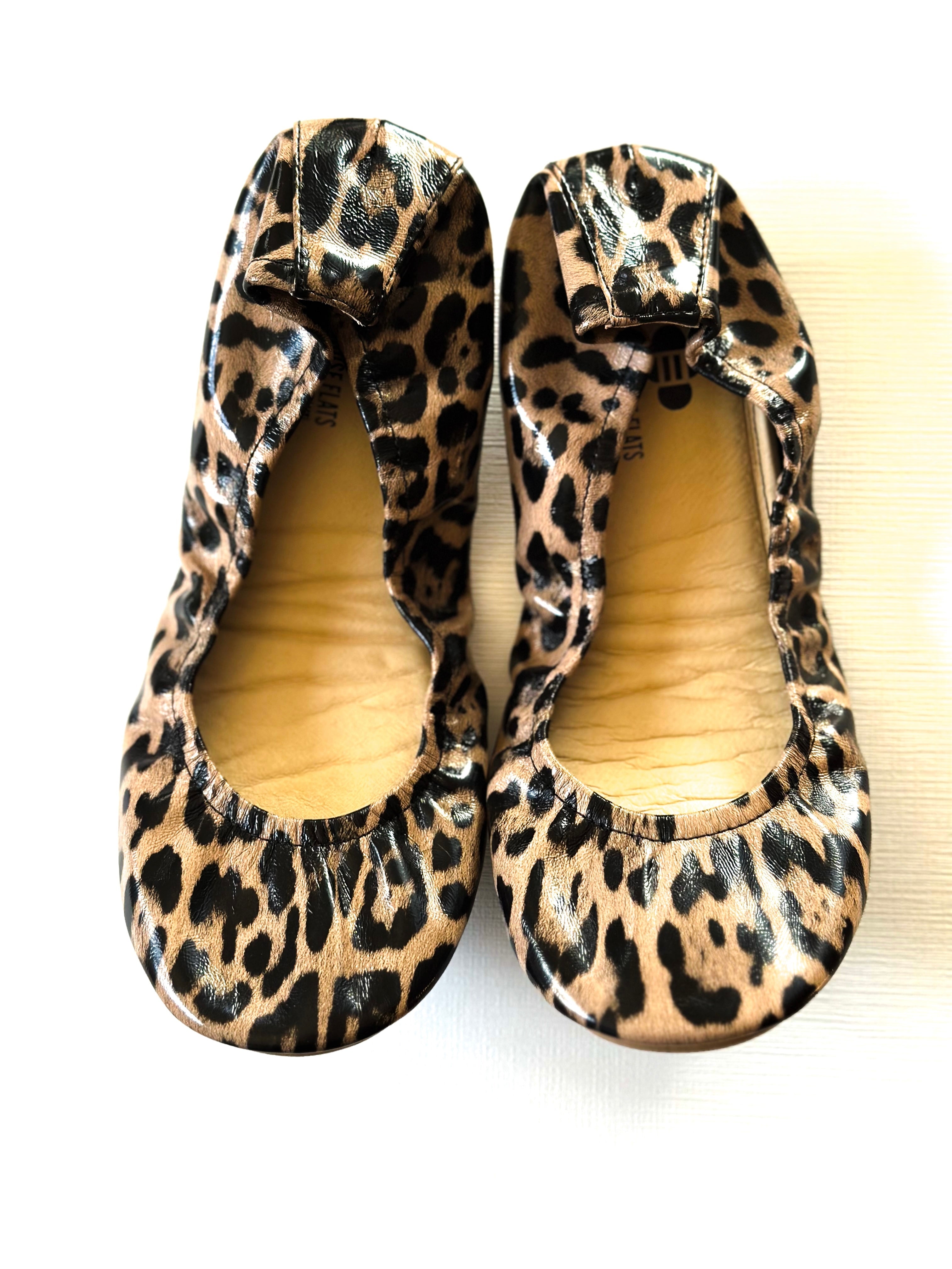 Leopard print Lyla flats with rounded toe and slingback strap