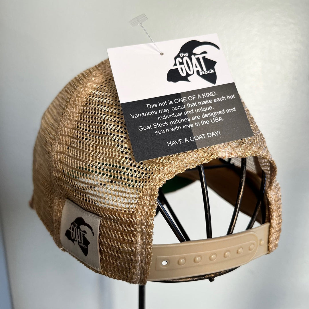 Tan/gold mesh snapback cap with &