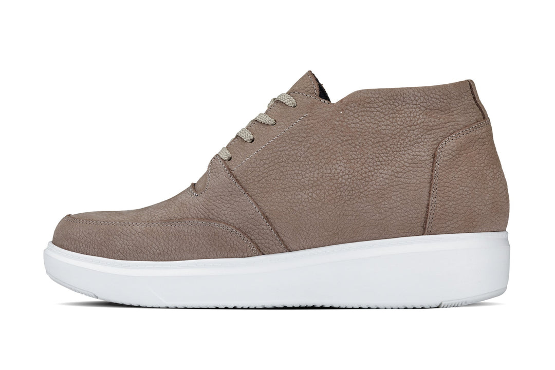 Khaki lace-up ankle boots with padded collar and chunky white sole