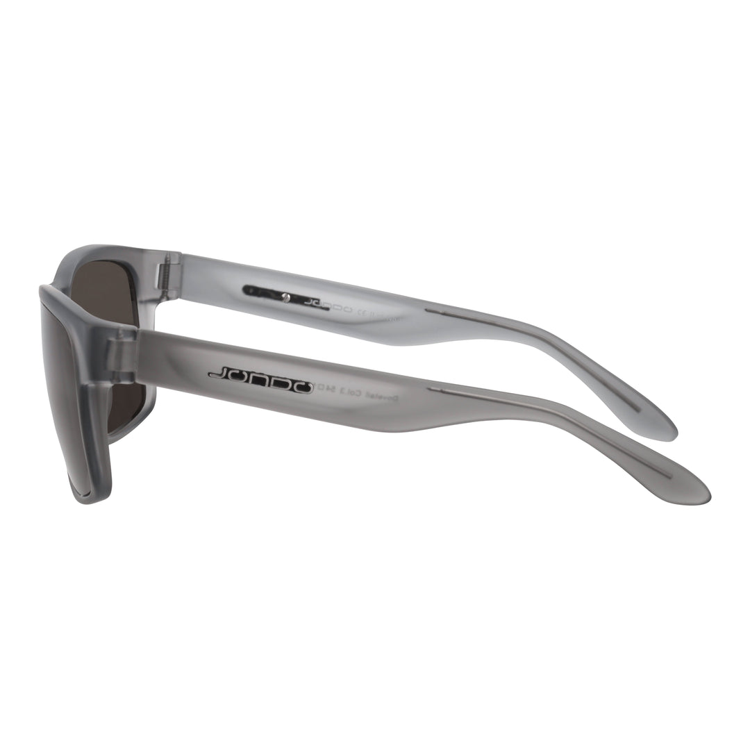 Frozen Ash golf sunglasses side view with dark brown lenses and curved temple tips