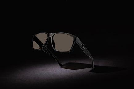 MatteBlack golf sunglasses with dark brown lenses and curved, shield-style frame