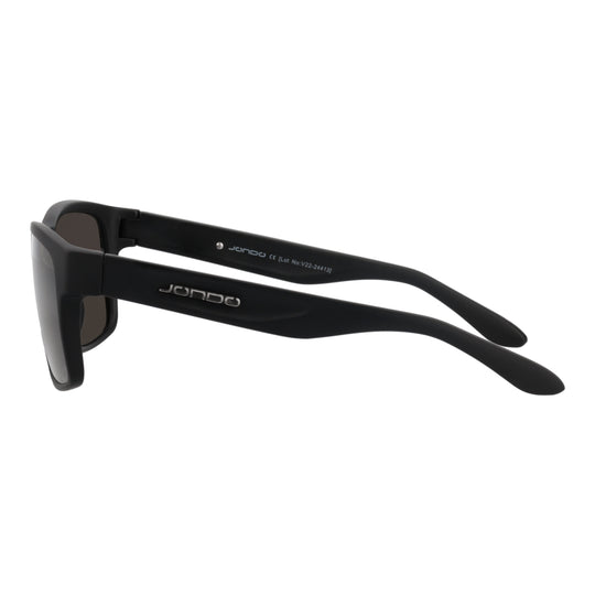 MatteBlack golf sunglasses side profile with dark brown lenses and JONDO temple branding