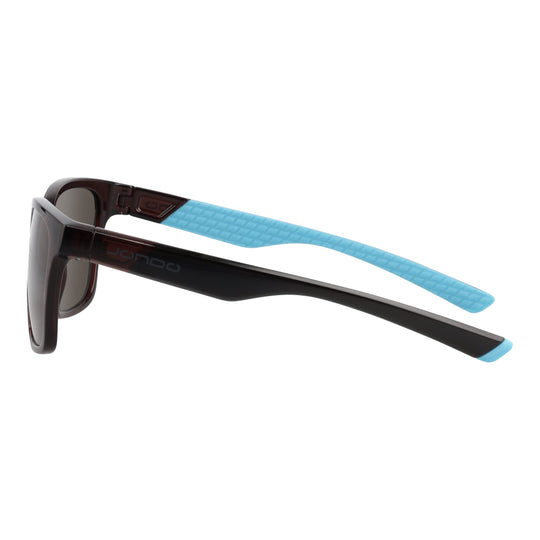 Sandy Golf Sunglasses, dark frame with light blue textured arms and tinted lenses.