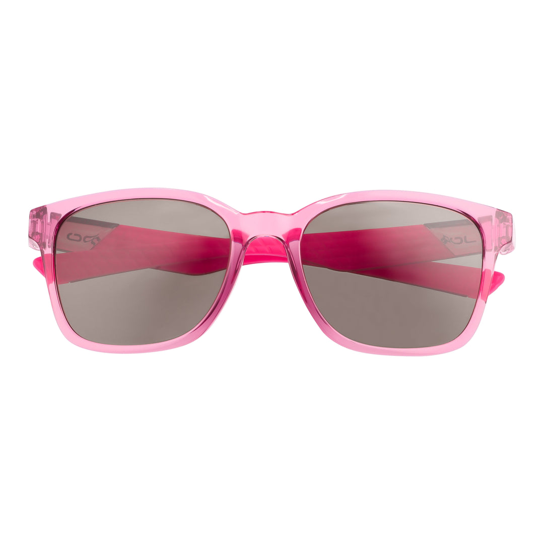 Sandy Golf Sunglasses in pink with mirrored dark lenses and curved bridge.