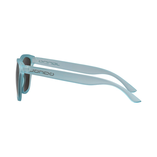 Blue Fringe Golf Sunglasses temple and lens view with dark lenses