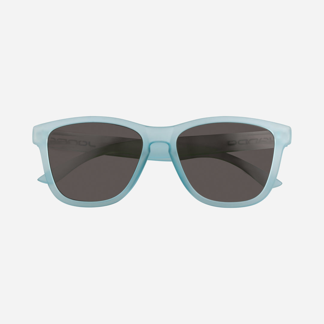 Blue Fringe Golf Sunglasses front view with dark lenses and logo temples
