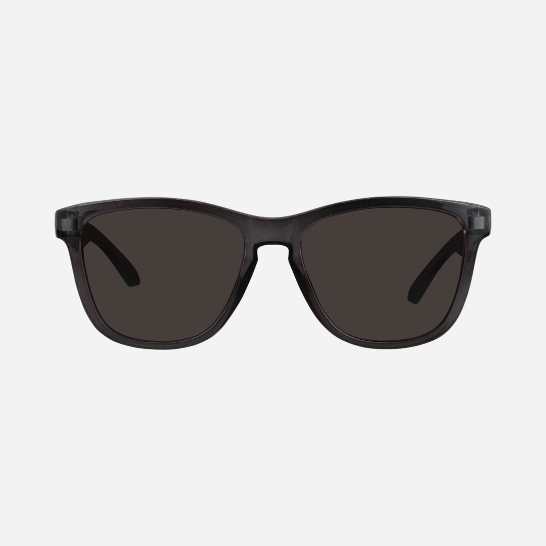 Fringe Golf sunglasses with dark frame and dark lenses, centered front view