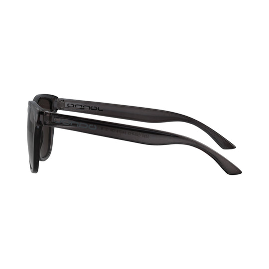 Fringe Golf sunglasses with dark frame and dark lenses, side profile