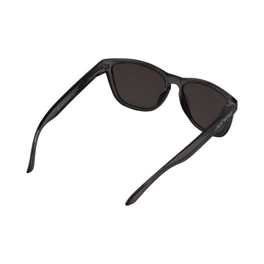 Fringe Golf sunglasses with dark frame and dark lenses, angled side view
