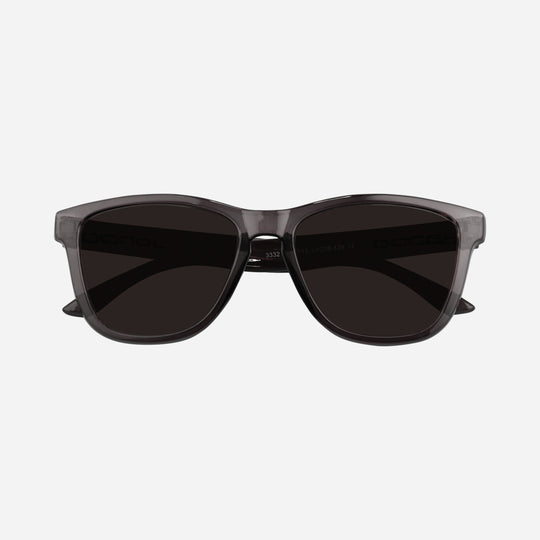 Fringe Golf sunglasses with dark frame and dark lenses, close front view