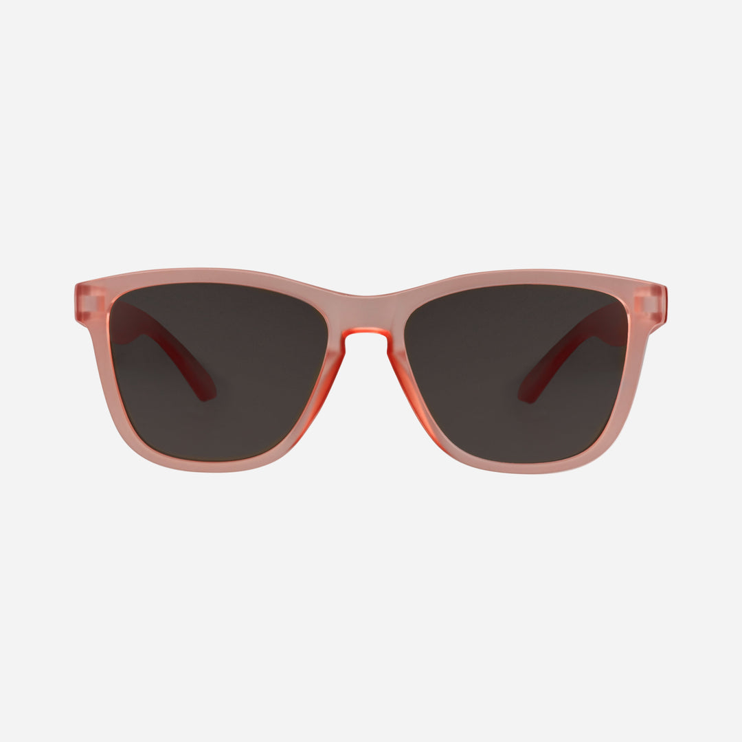 Rose Fringe Golf Sunglasses front view with dark lenses and wide frame
