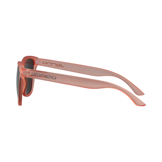 Rose Fringe Golf Sunglasses side view with dark lenses and logo arm