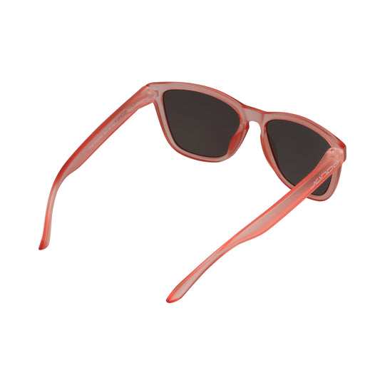 Fringe Golf sunglasses with rose frame and dark lenses, side view