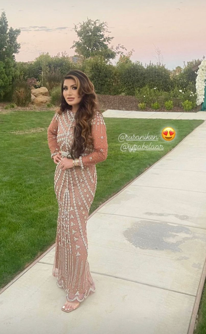 Kendall long-sleeve beaded dress, nude/silver, intricate beadwork fringe at hem