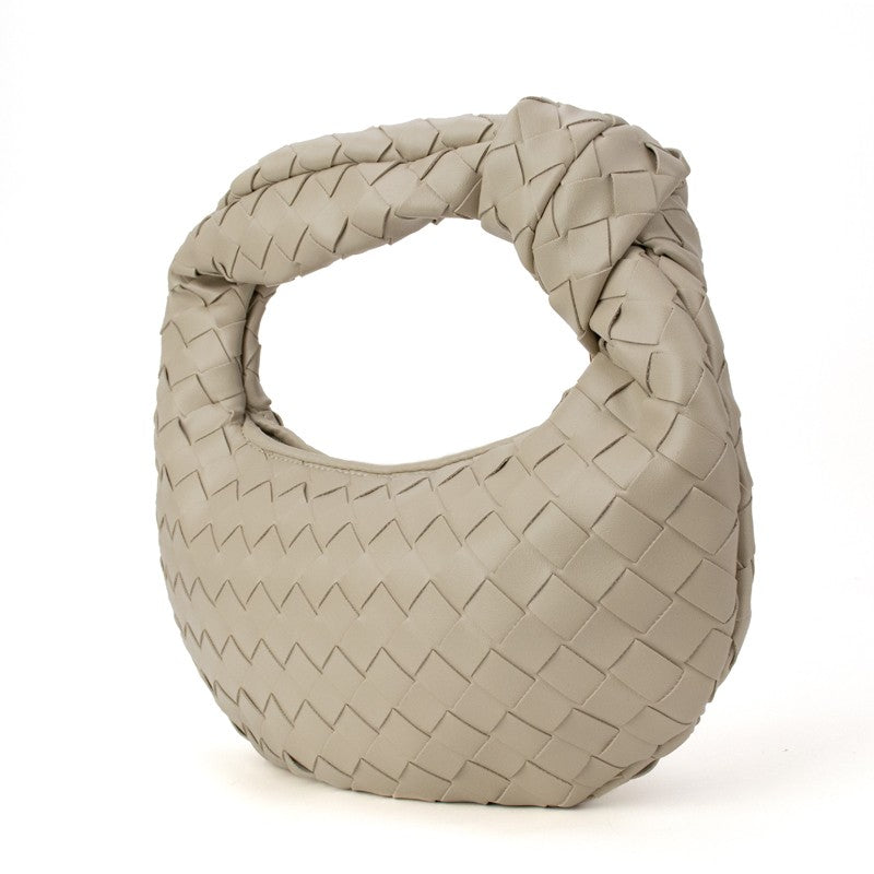 Knotted woven handbag, khaki, knotted handle, woven texture