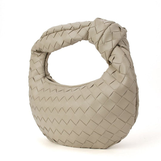 Knotted woven handbag in khaki, braided knot handle, woven texture