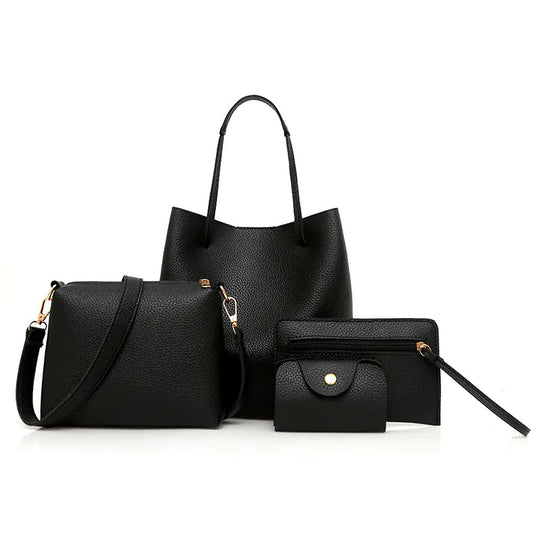 Black bucket tote set: large tote bag, crossbody bucket, zip wallet pouch