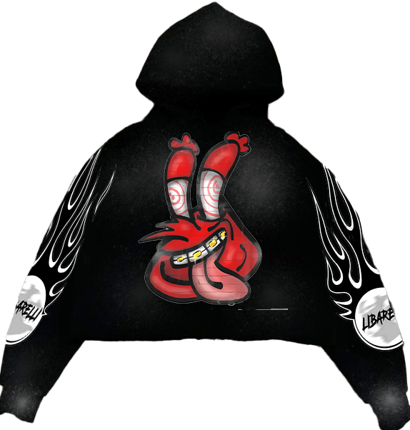 Krabs hoodie black with red crab graphic and flame sleeve prints