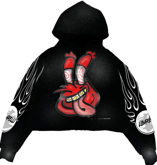 Krabs hoodie black with red crab graphic and flame sleeve prints