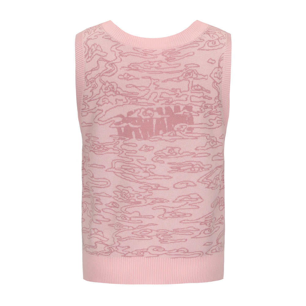 Jacquard sweater vest, light pink crewneck and ribbed hem with tonal pattern