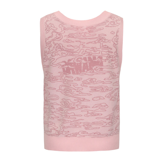 Jacquard sweater vest, light pink crewneck and ribbed hem with tonal pattern