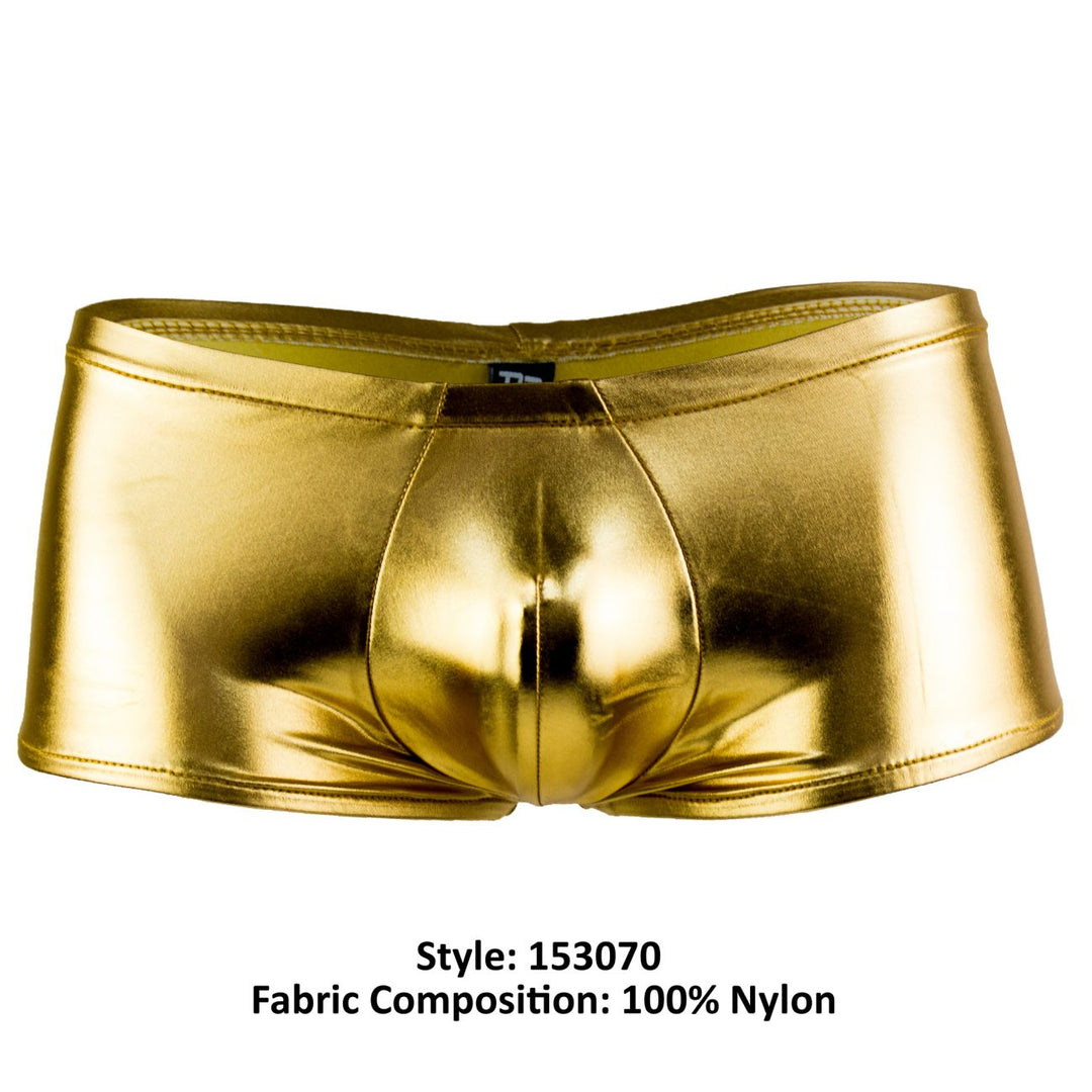 Gold mini short boxer briefs with contoured pouch and smooth waistband