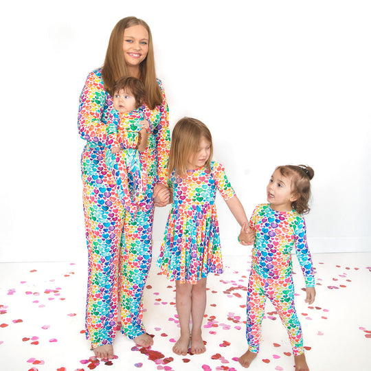 Women’s rainbow hearts pajama set, long-sleeve top with matching pants