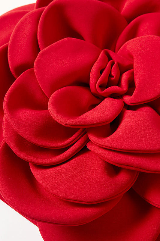 Close-up of red fabric flower appliqué petals